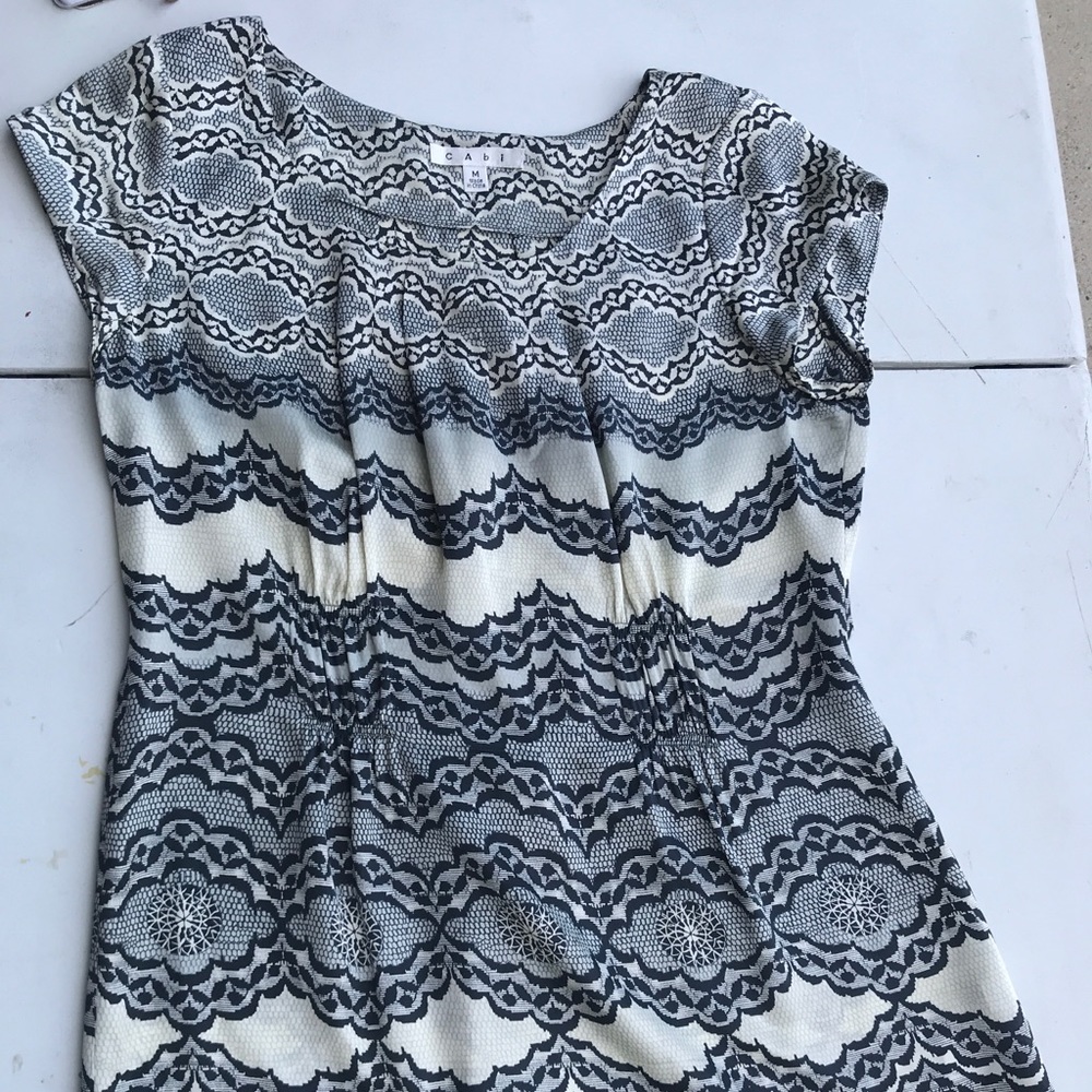 CAbi Black and off white tunic blouse